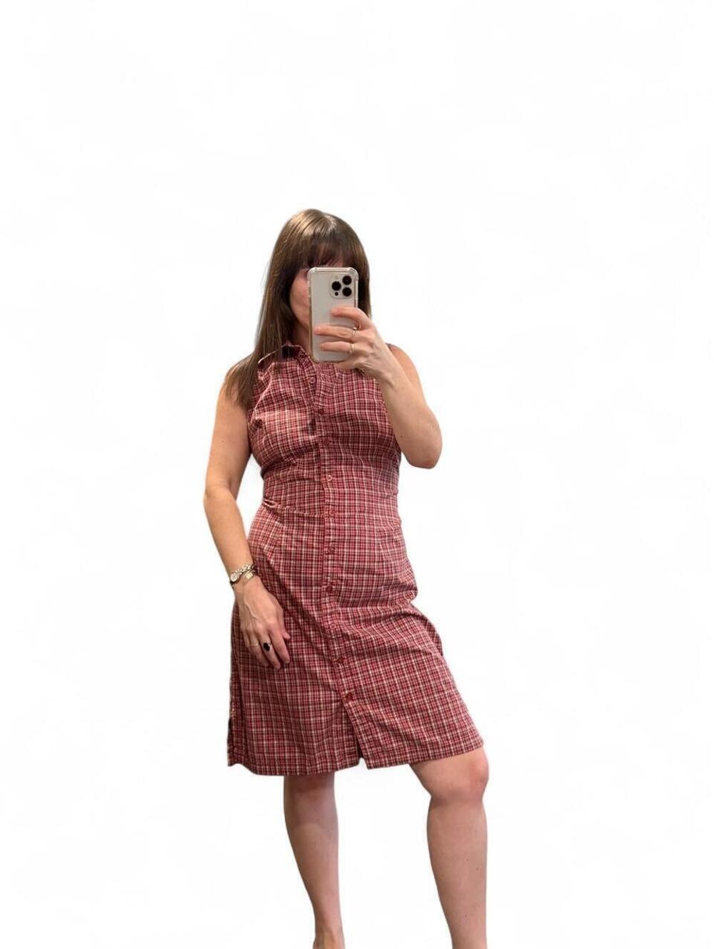 Vintage 90s Plaid Sleeveless Button Front Mini Dress